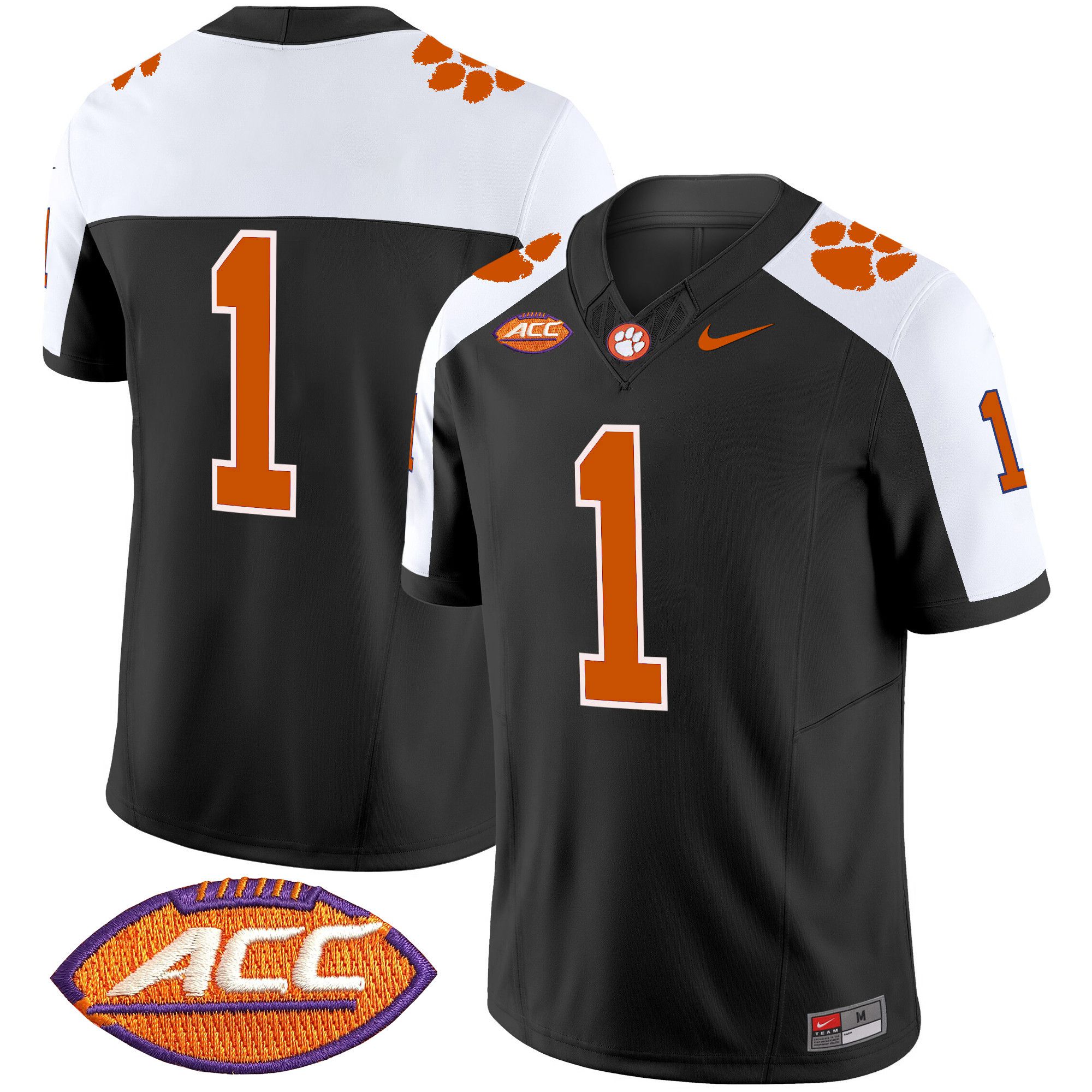 Men Clemson Tigers #1 No Name Black 2024 Nike Vapor Limited NCAA Jersey